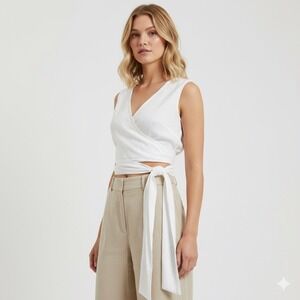 JOA Just One Answer White Sleeveless Wrap Crop Top Shirt Size S